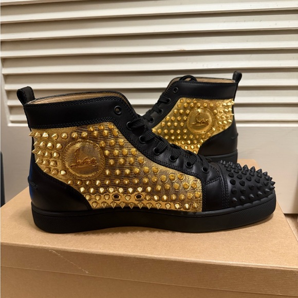 Christian Louboutin Other - Christian Louboutin Black and Gold Spiked Sneakers